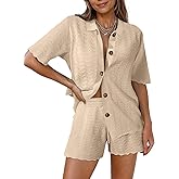 Pink Queen Women Knit Shorts Set 2 Piece Outfits Short Sleeve Button Down Sweater Top and Shorts Lounge Set