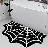 Gothic Halloween Bath Mat, Spider Web Bath Mat Halloween Bathroom Decor Mat, Extra Soft Fluffy Absorbent Non-slip Bathtub Mat, Funny Spider Web Bath Rug for Shower Bedroom Door 20x31IN (Black)