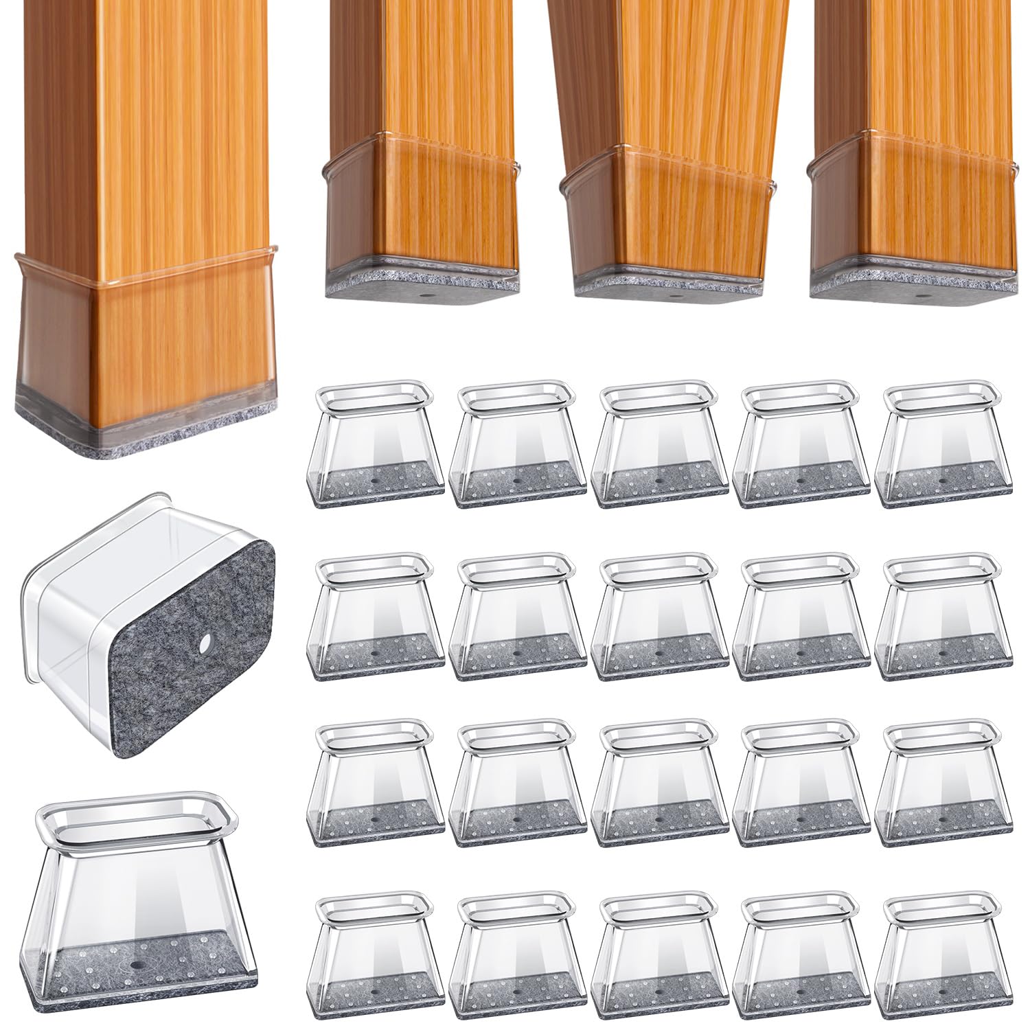 Photo 1 of BUMACO Chair Leg Floor Protectors Rectangle Chair Leg Protectors for Hardwood Floors Silicone Pads Covers to Protect Floors(Clear-20 Pcs, Rectangle M Fit (Perimeter: 3-3/4"~4-7/8")