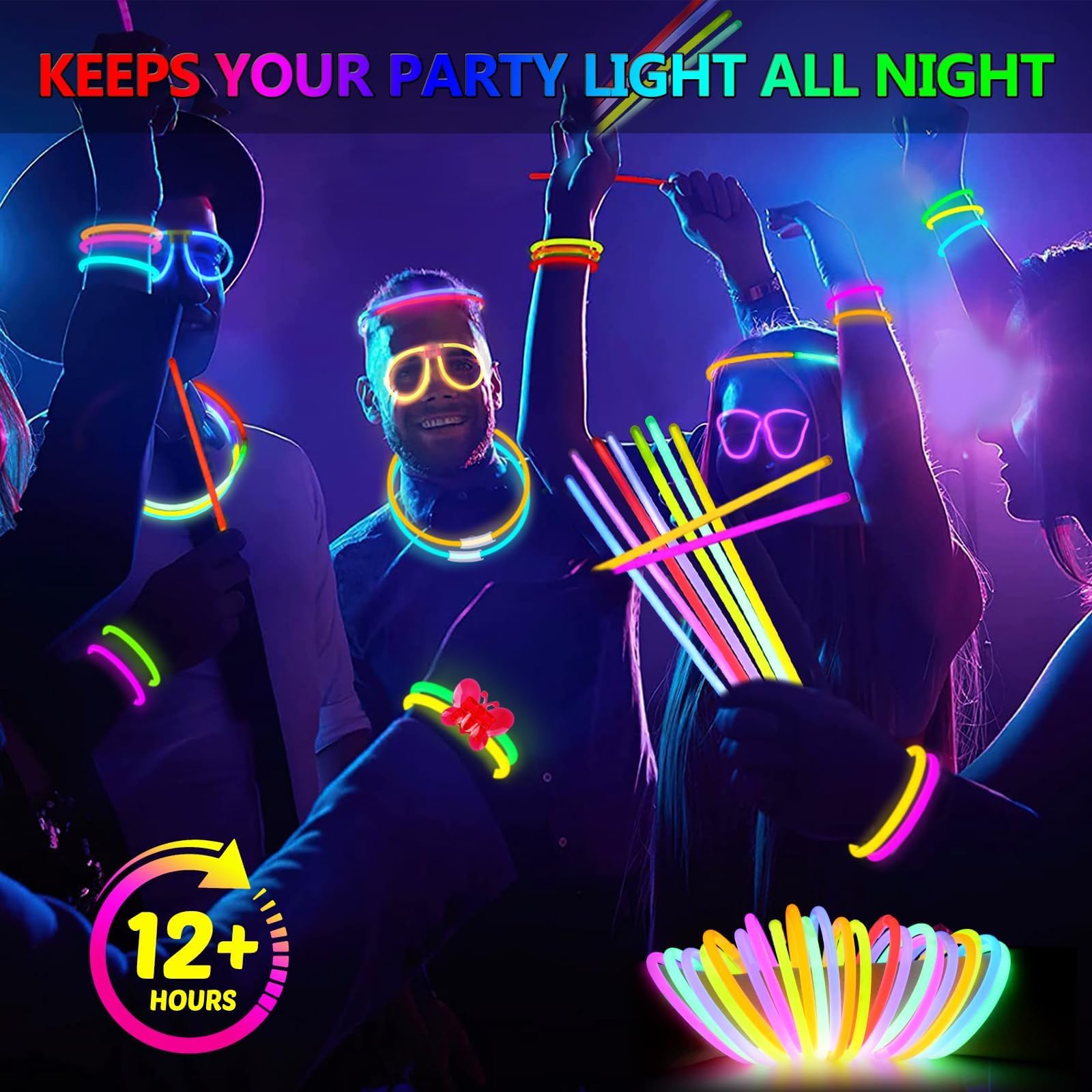 BUDI 467Pcs Glow Sticks - Halloween Party Favors Glow in the Dark Party Supplies for Kids Adults 4th of July Accessories Neon Decors Glowsticks Bulk 8 Inch & Connectors Necklace Bracelet Glasses