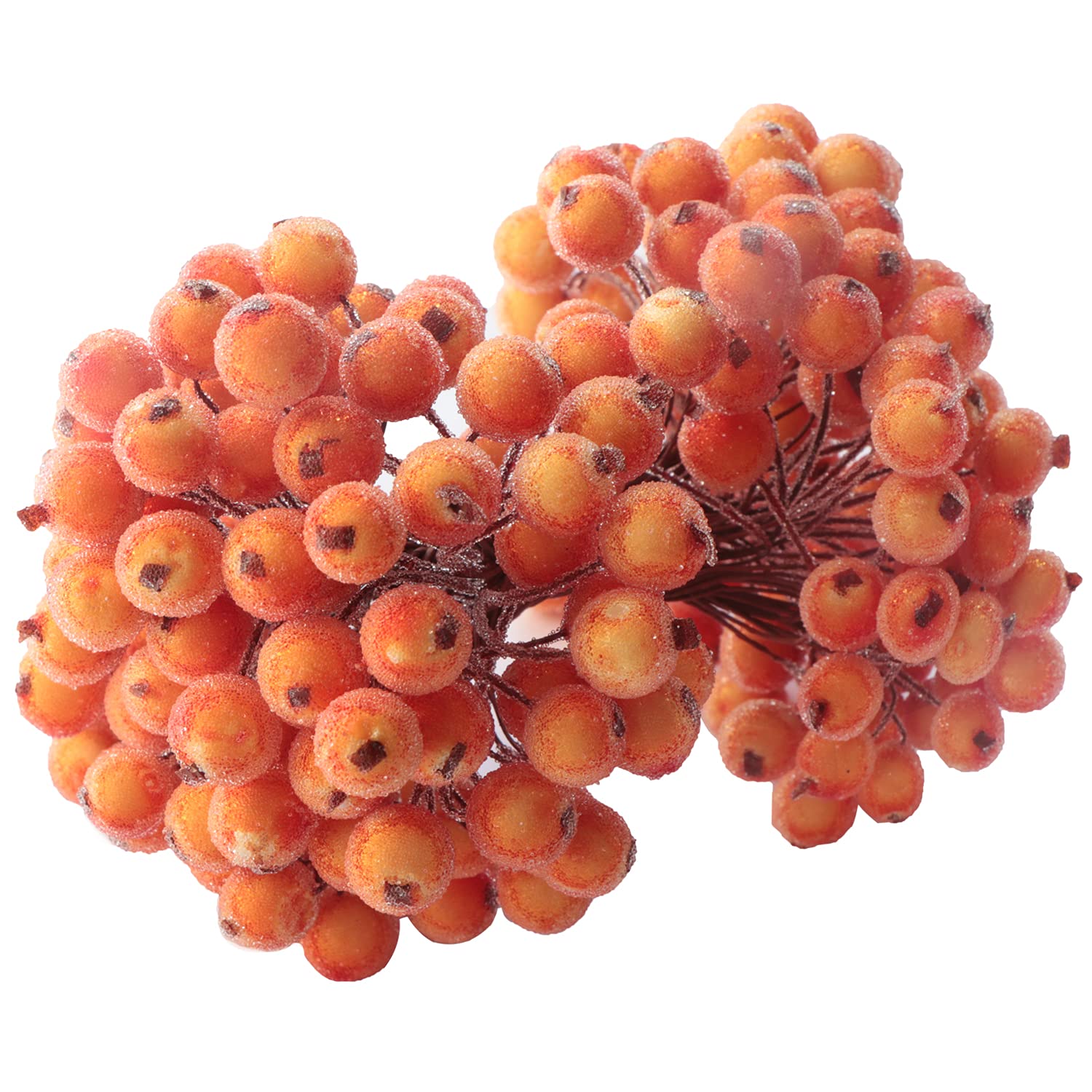 KKSTY 200 Pcs/100 Wired Berries Stems Artificial Frosted Berries Christmas Holly Berries Mini Fruits for Xmas Tree Decoration Wreath Garland Making Supplies… (Orange)