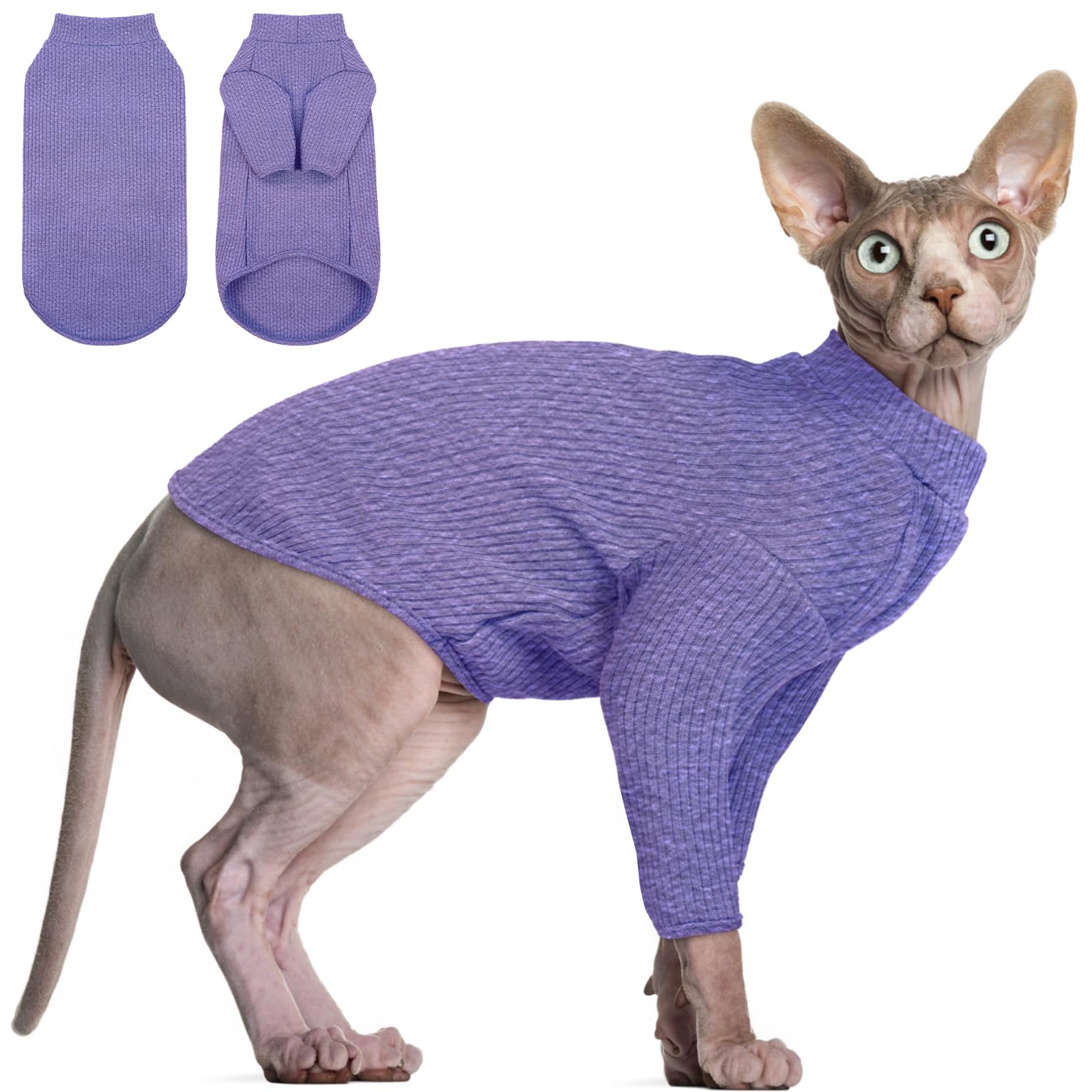 DENTRUN Sphynx Cat Clothes Hairless Cat Outfit Kitten Jumper Breathable Cat Onesie Turtleneck Sweater Adorable Cat Clothing Vest Pajamas Jumpsuit