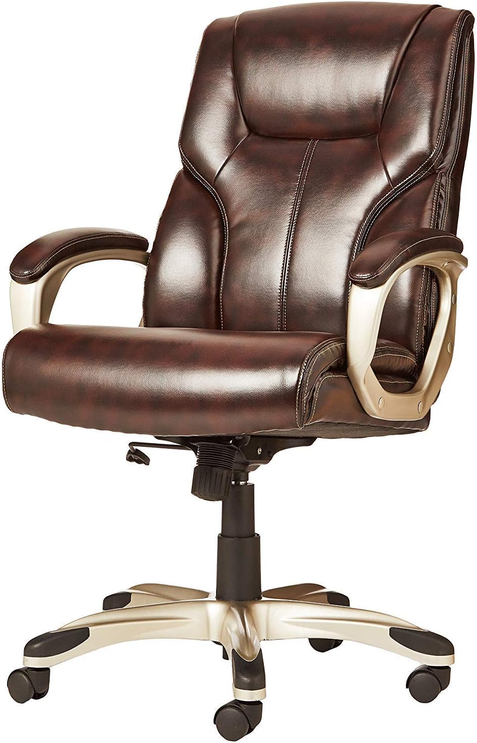 Basics High-Back, Leather Executive, Swivel, Adjustable Office Desk Chair with Casters, Brown: Furniture & Decor