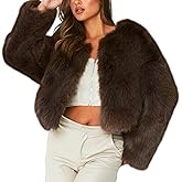 Flygo Women Faux Fur Coat Fluffy Long Sleeve Open Front Cropped Furry Jacket Shaggy 2025 Warm Winter Outwear with Pockets