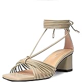 DEMOSHINE Womens Lace Up Evening Matte Open Toe Ankle Wrap Dress Strappy Chunky Low Heel Heeled Sandals 2.2 Inch