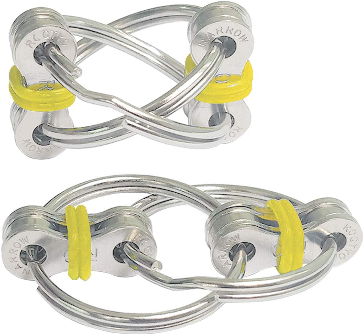 ZJT 2 Packs Flippy Chain Fidget Toys, Stress Relief Finger Fidget Toys Stainless Steel Fidget Rings Toys,Bike Chain Fidget Stress Reducer，Suitable for People with ADHD, Anxiety and Autism (Yellow)