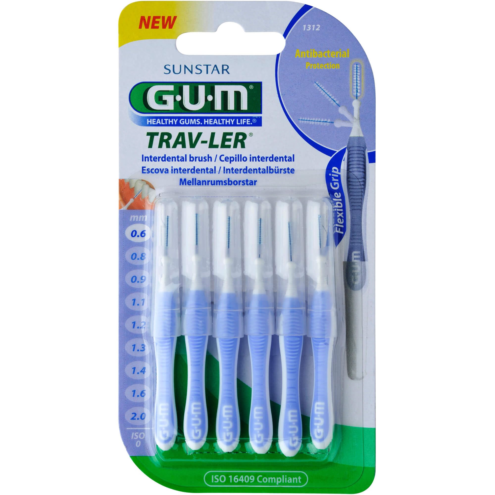 GUM Trav-ler interdental brush 0.6 mm, light blue,1 Pack of 6