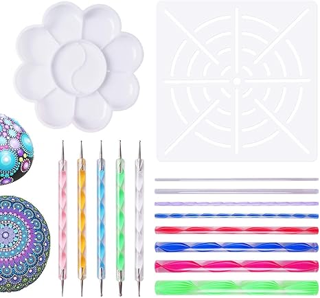 Amazon マンダラロック絵画 道具キット 粘土エンボス 曼荼羅 岩 壁絵 鉄筆 塗料皿 ドット棒 ステンシル付き 合計15点 ホビー用工具 通販