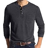 MLXSJ Men's Henley Shirts Casual Long Sleeve Button T-Shirt with Pocket