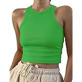 Artfish Women Casual Basic Sleeveless High Neck Rib-Knit Y2k Crop Tank Top