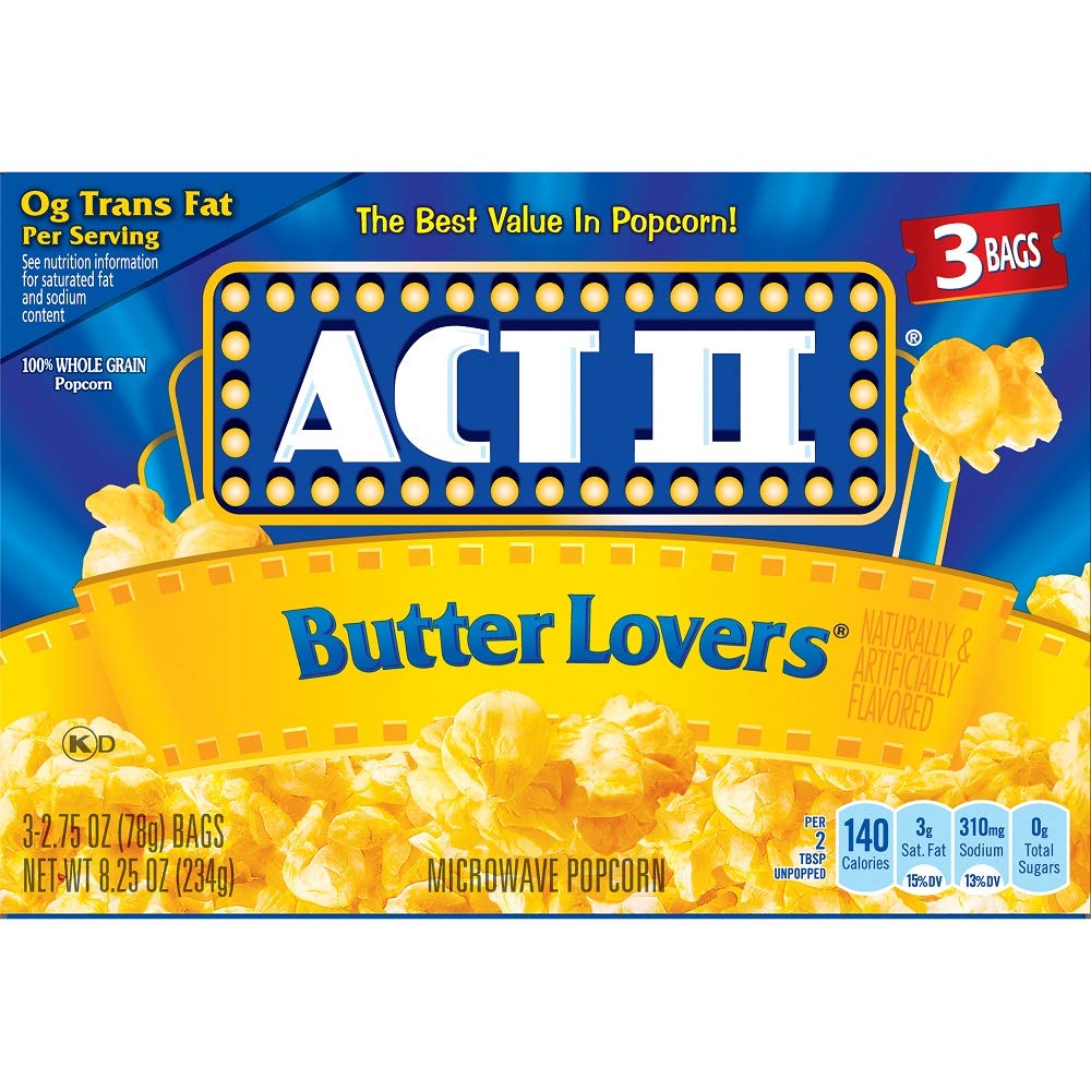 Act II Butter Lovers Microwave Popcorn (Pack of 2) 8.25 oz Boxes, 3