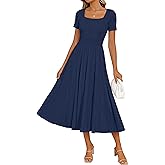 ZESICA Womens Summer Pleated Midi Dress 2026 Spring Business Casual Short Sleeve A-Line Elegant Wedding Guest Party Dresses