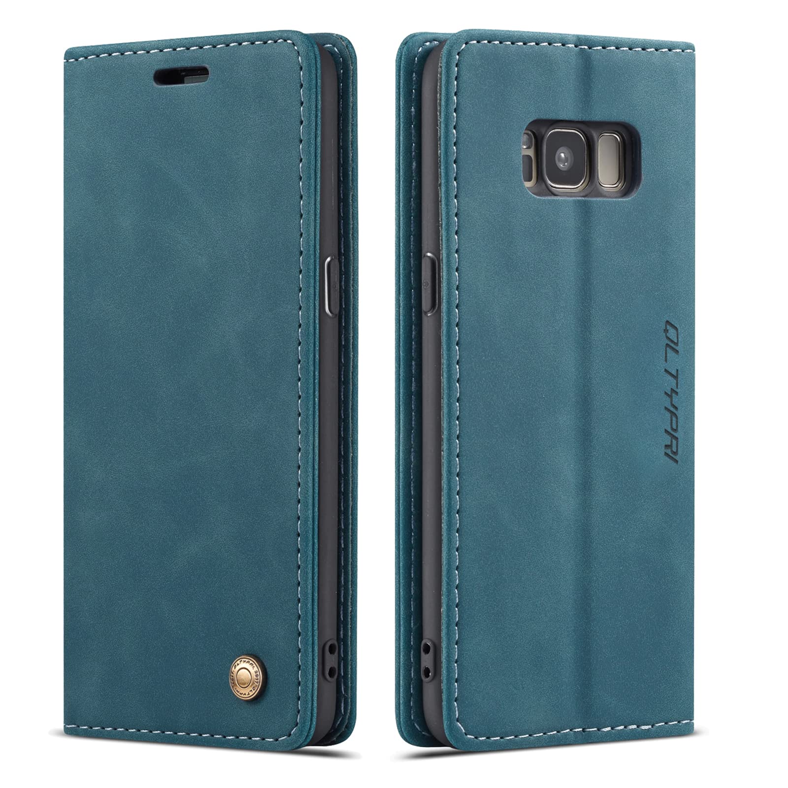 QLTYPRI Case for Samsung Galaxy S8 Plus, Vintage PU Leather Wallet Case Card Slot Kickstand Magnetic Closure Shockproof Flip Folio Case Cover for Samsung Galaxy S8 Plus - Blue