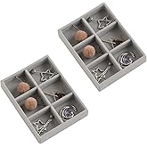 Frebeauty Small Jewelry Tray Set,Stackable Velvet Jewelry Organizer Tray,Mini Jewelry Drawer Organizer,Drawer Inserts,4.92 x 3.74 x 0.9 Inches,6 Grid Earring Organizer for Women(Set 2,Grey)