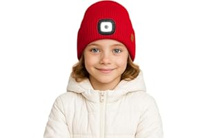 ATNKE Kids LED Lighted Lined Fleece Beanie Hat, USB Rechargeable 4 LED Run Headlamp Bright Cap Gifts for Boys and Girls