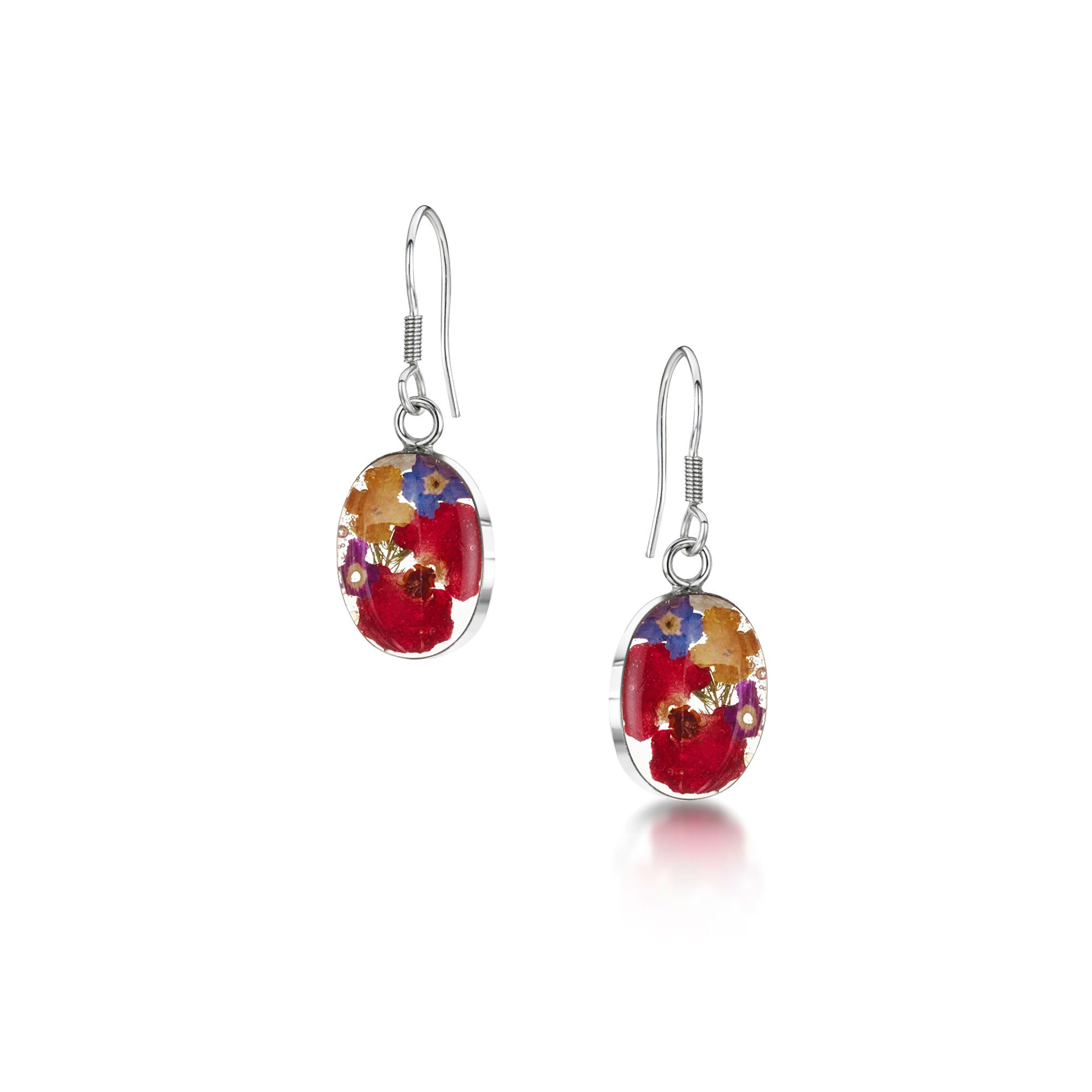 Shrieking Violet 925 Sterling Silver Oval Real Flower Drop Earrings - Assorted Flowers (Multicolour)
