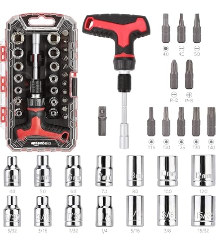 46-piece 1/4 Socket Set - Carbon Steel Torque Wrench Socket Set With Ratchets, T-handle
