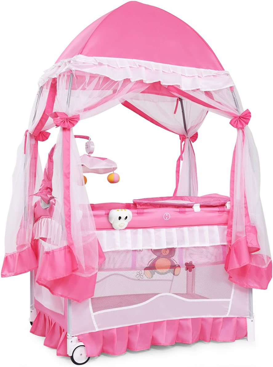 Costway Lit Bebe Parapluie Pliant Lit De Voyage Pour Bebe 2 Niveaux Muni De Moustiquaire De Yourte Et Porte Couche Mobilier Lits Cages Dwteam In