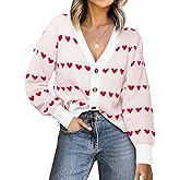 Saodimallsu Womens Heart Cardigan Sweaters Valentines V Neck Button Down Long Sleeve Knit Striped Sweater Coats