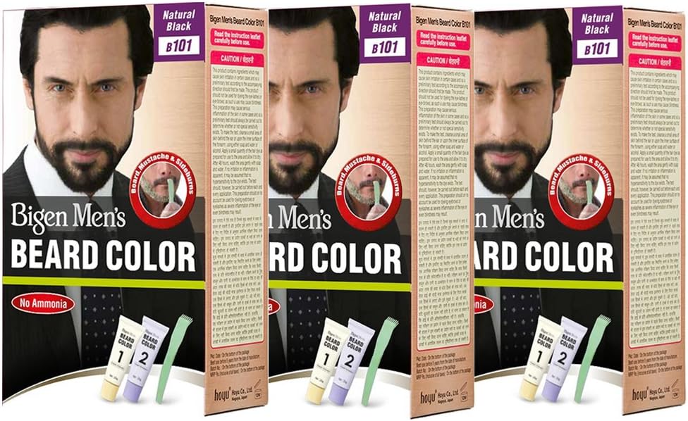 Bigen Men's Beard Color, 20g + 20g - Natural Black B101 (Pack Of 3)