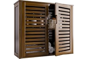 HITNET Medicine Cabinet, Bathroom Storage Cabinet Wall Mounted, Over The Toilet Space Saver Organizer with Doors and Bamboo Shelves, Walnut