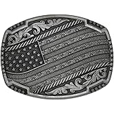 PEJOMO Belt Buckle for Men Simple Western Cowboy Belt Buckle for Women American Flag Eagle Brass Silver