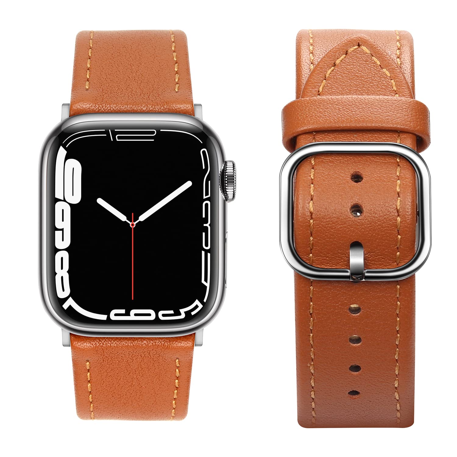 Tasikar Compatible with Apple Watch Strap 49mm 45mm 44mm 42mm 41mm 40mm 38mm, Leather Band with Square Buckle Compatible for Apple Watch Ultra Series 8 7 6 5 4 3 2 1 SE (42/44/45/49mmmm, Brown)
