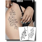 UBICA Semi Permanent Tattoo, Wildflower &amp; Peony Vine Design, Large | 2 Sheets, Realistic, Minimalist Floral Botanical Temporary Tattoos, Lasts 7-15 Days, Waterproof &amp; Non-Reflective