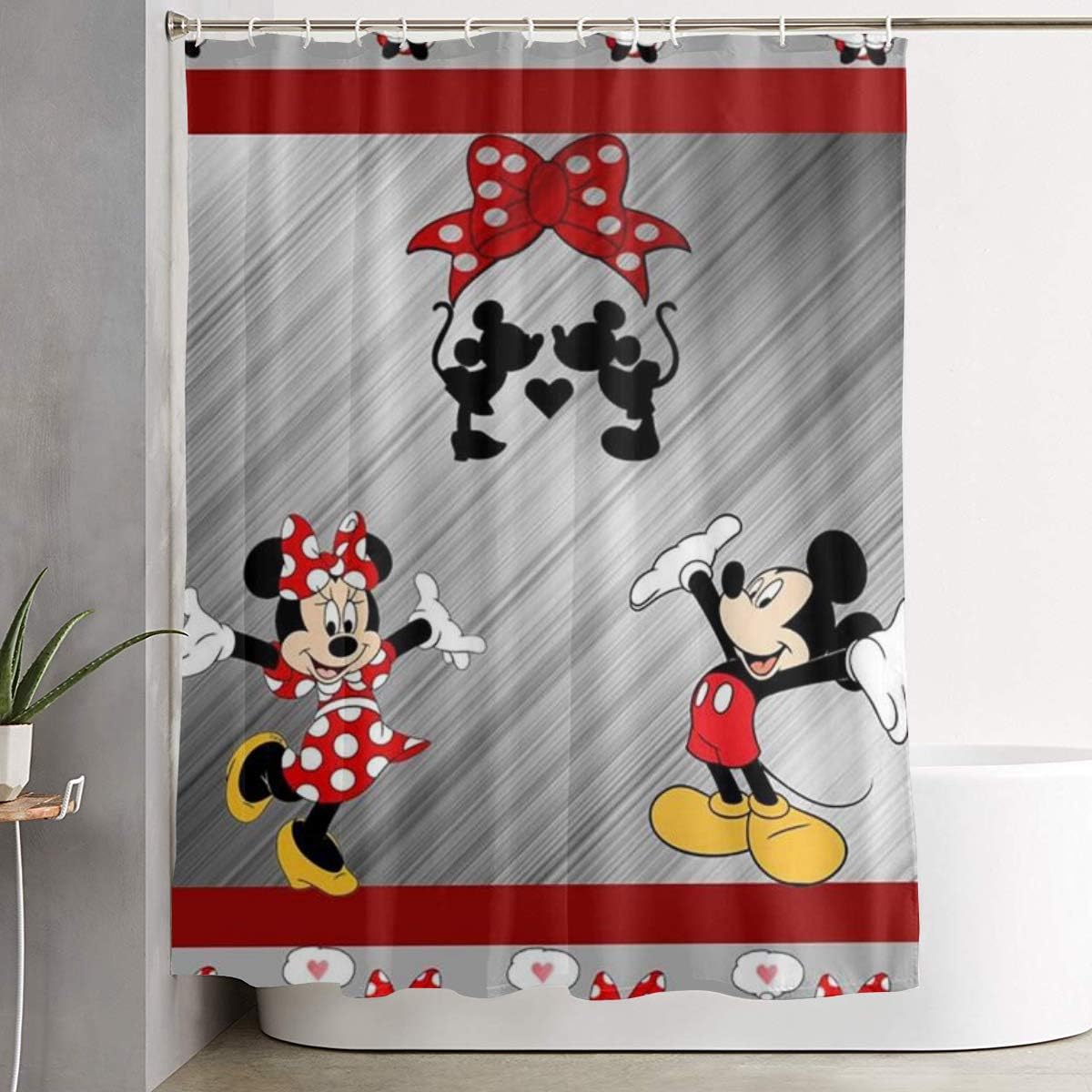 Amazon Com Shower Curtain With Hook Lovely Mickey And Minnie Waterproof Polyester Fabric Bathroom Decor 60 X 72 Inches Kitchen Dining