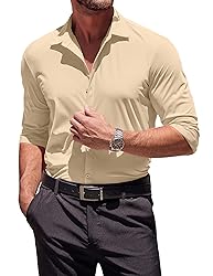 COOFANDY Men's White Dress Shirt Untucked Shirts