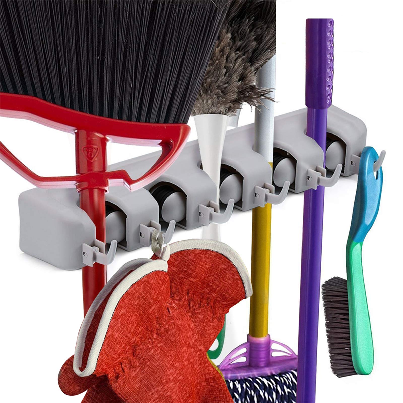 Mop Broom Holder, Heavy Duty Broom Holder Wall Mount with 5 Positions 6