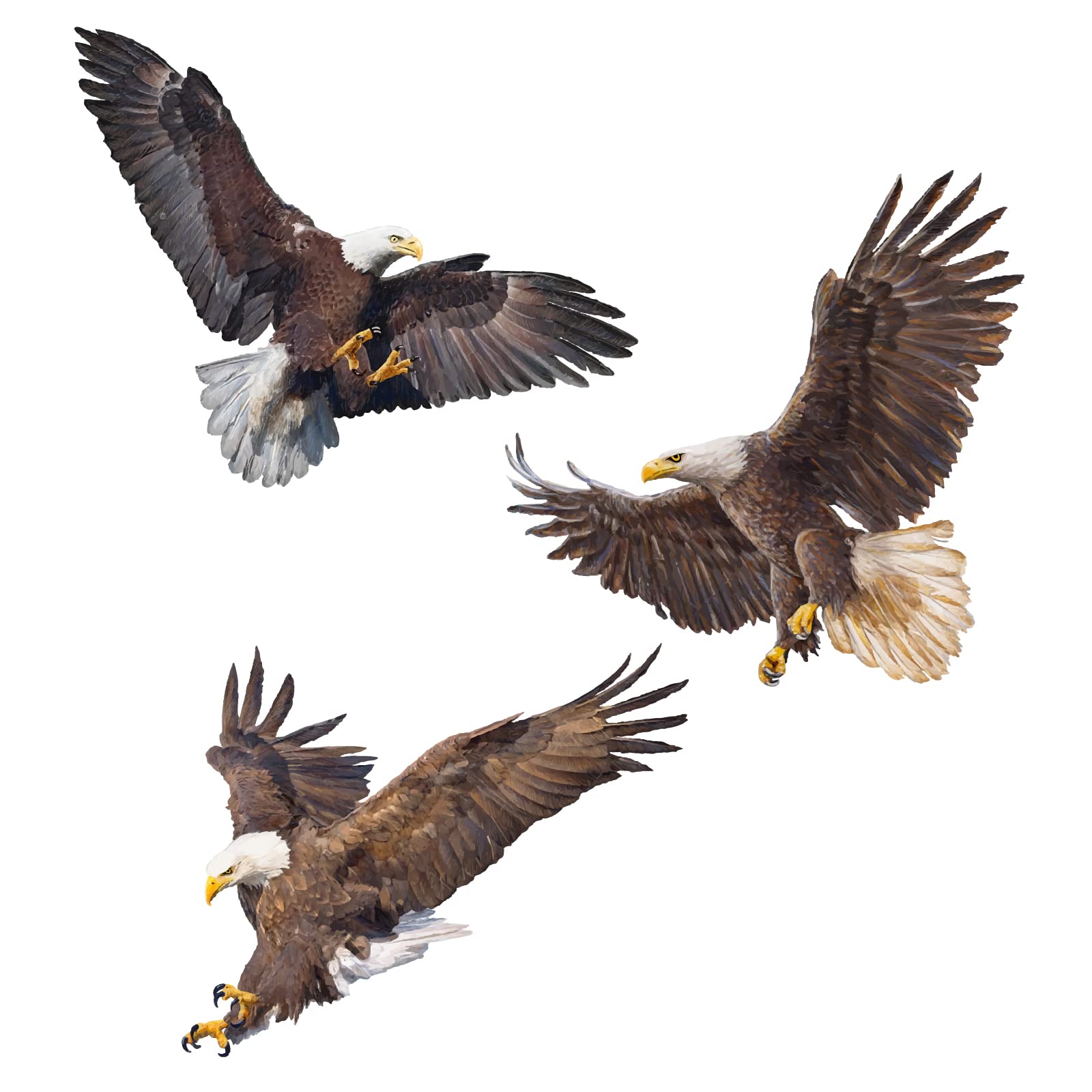 PLIGREAT 3 Pcs Flying Bald Eagles Birds Wall Stickers, Removable Vinyl Peel and Stick Wall Decals for Nursery Bedroom Study Living Room Playroom Wall Decorations Office Home DIY Wall Art Decor