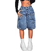 Womens Denim Shorts High Waisted Casual Summer Baggy Y2k Cargo Jean Shorts with Pockets