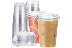 AATRIET 16 oz Clear Plastic Cups with Strawless-Sip-Lids, 25 Sets Disposable Cup Plastic Iced Coffee Cups, To Go Cup with Sip Through Lids for Smoothie, Milkshake, Cold Drinks for Party, Wedding, Event