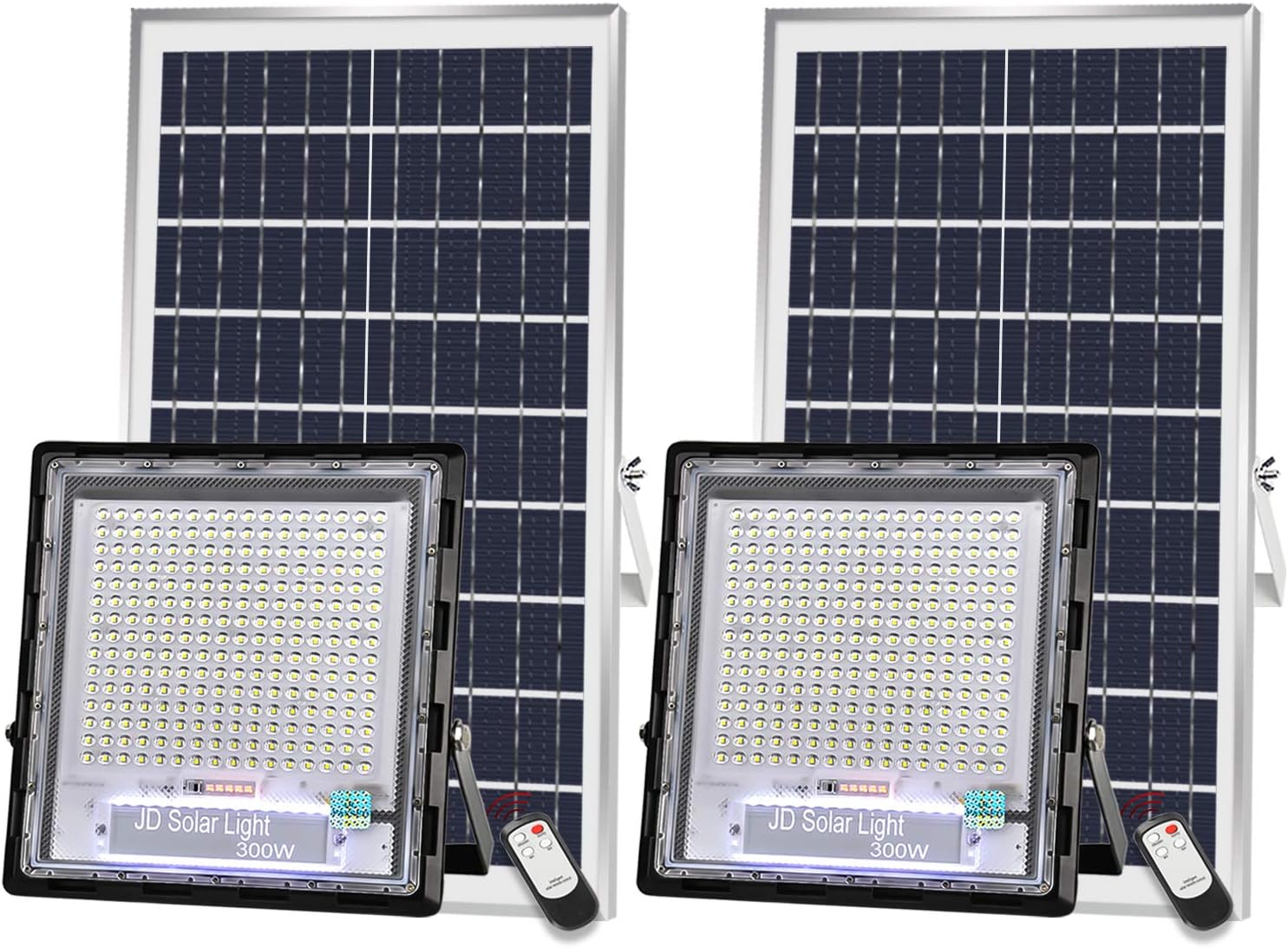 ETENDA 2-Pack 300W Solar Flood Lights Outside, Solar LED Flood Lamp Outdoor Waterproof, Super Bright Security Light, 6000K Daylight White, Exterior Lighting LED Stadium Light Wall Spotlight Light