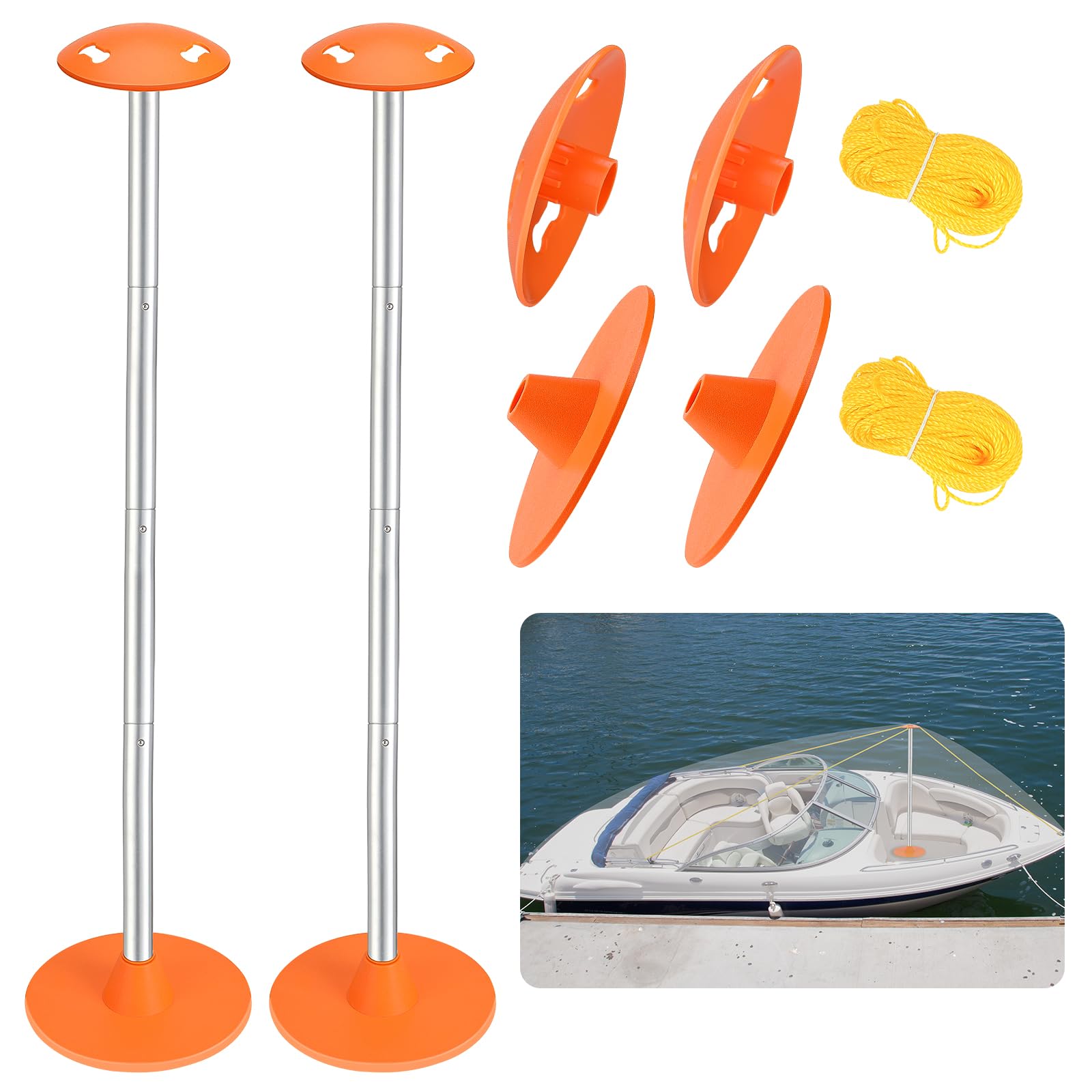 Photo 1 of Tuszom 2 PK Boat Cover Support Pole with Anti-UV PE Rope & 9" ABS Base, Highly Stable Windproof Support Pole System - Adjustbale 1-1/8" in Diameter for V-Hull/Pontoon/Jon Boat Cover