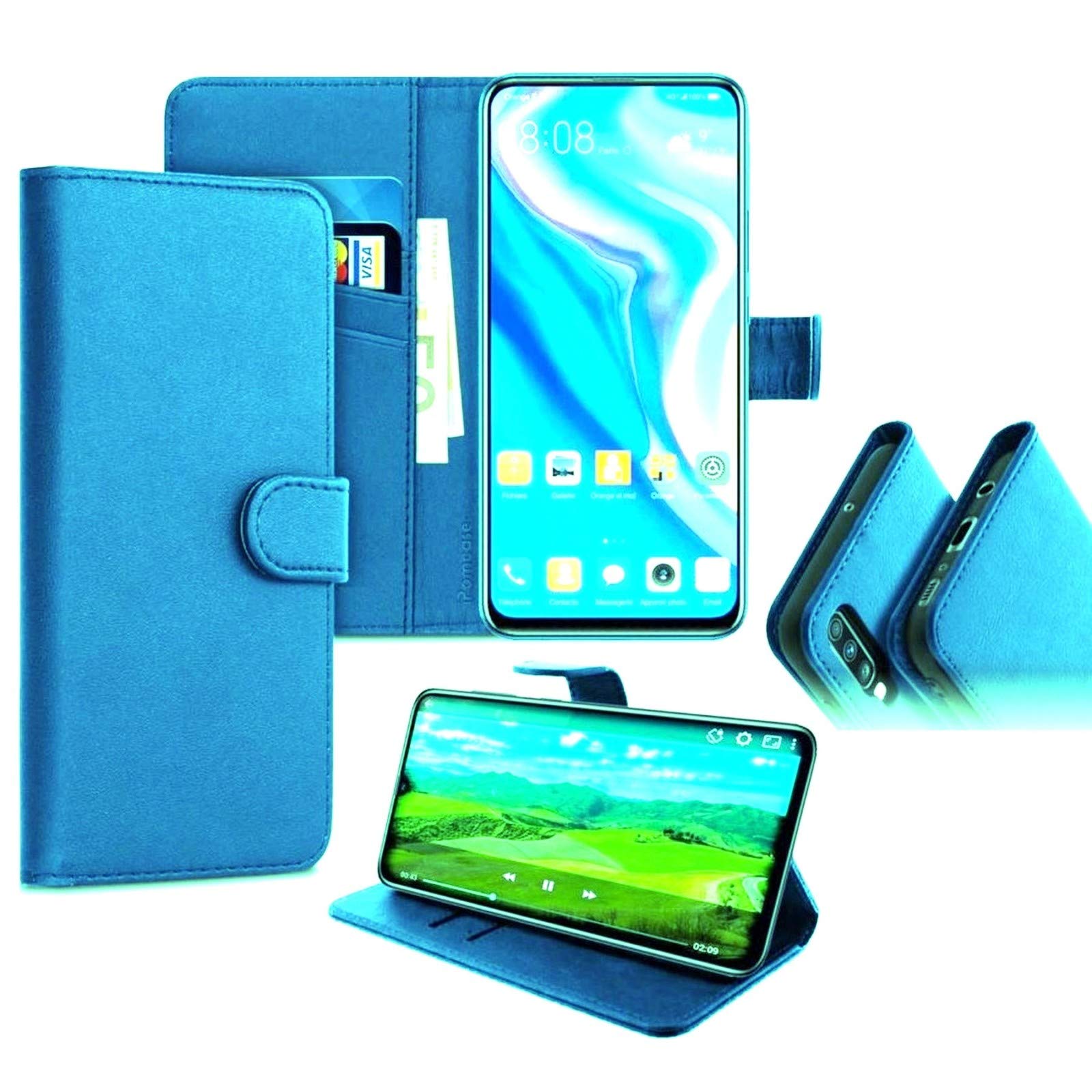 iPOMCASE Coque Portefeuille pour Huawei P Smart Z, Bleu