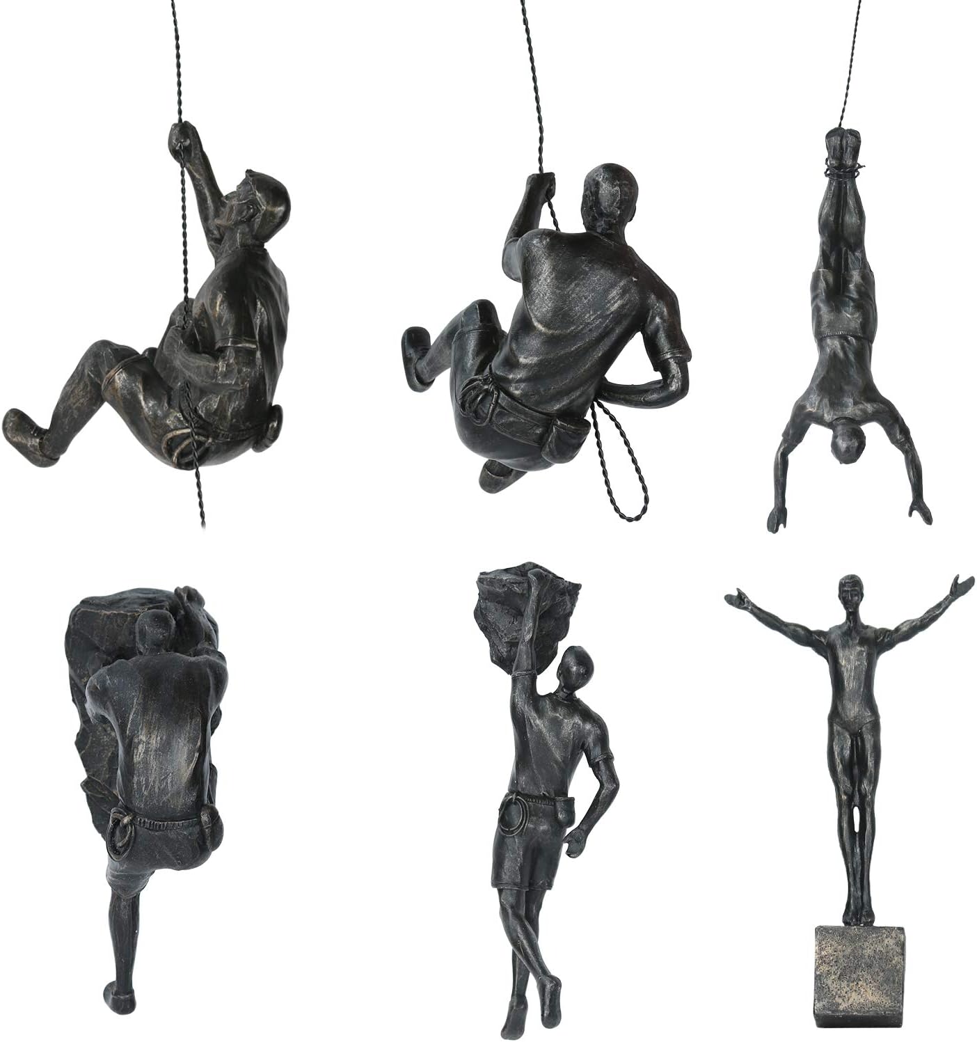Olpchee 6Pcs Men Climbing Wall Sculpture Retro Resin Sculptures Home Decor Nordic Art Wall Hanging Statues for Home Office (Copper Black)