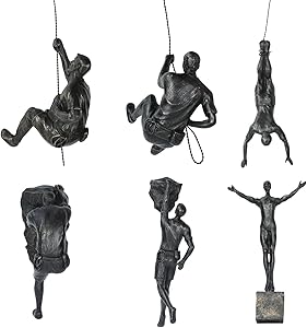 Olpchee 6Pcs Men Climbing Wall Sculpture Retro Resin Sculptures Home Decor Nordic Art Wall Hanging Statues for Home Office (Copper Black)