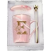 Letter E Personalized Initial Mugs with Flower, Letter E Personalized Novelty Coffee Mug, Novelty Letter Coffee Mugs for Women, Bridal Shower Gifts, Women's Initials Gifts Coffee Mug 14 Ounce Pink