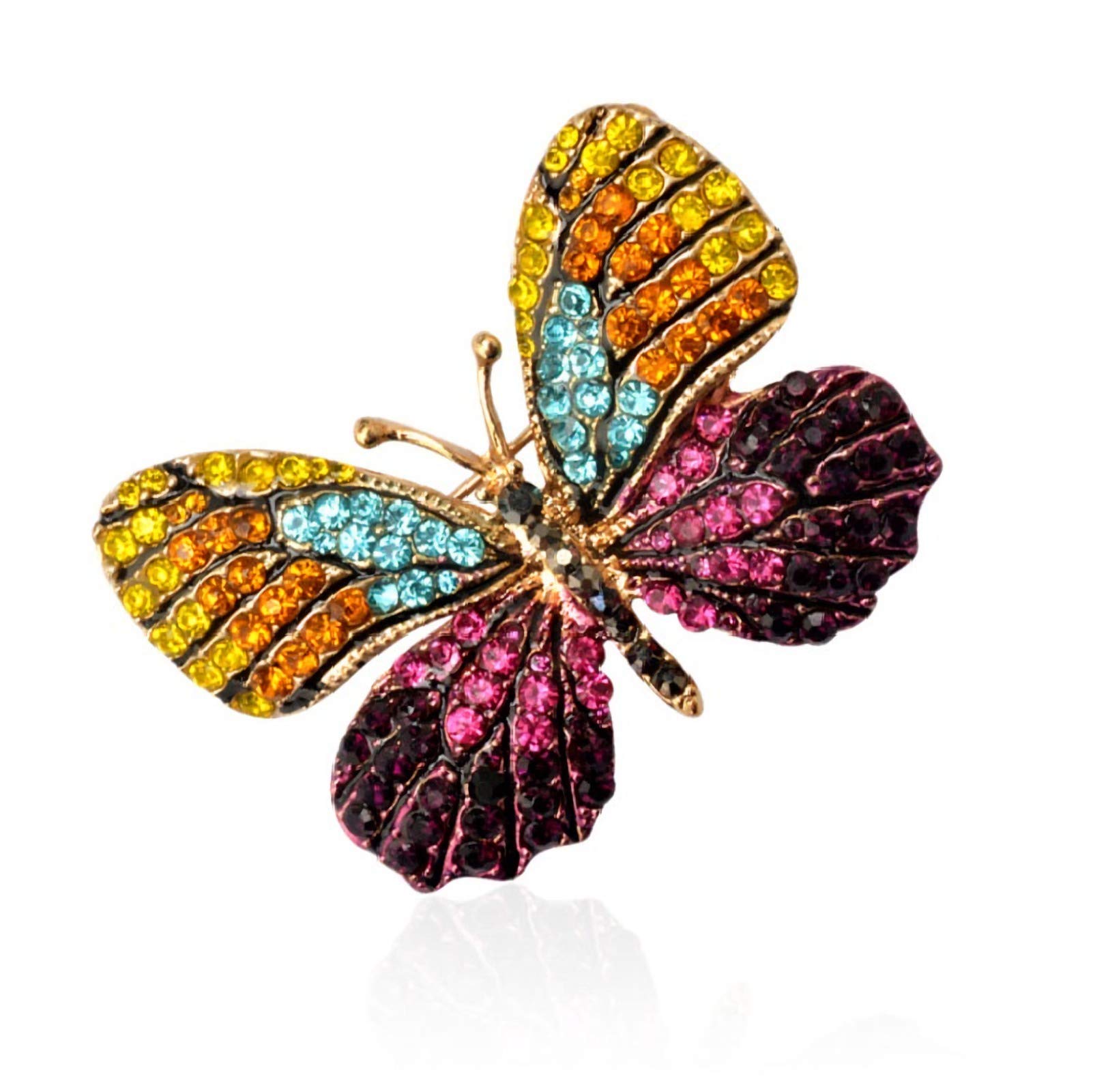 OFKPO Beatiful Women's Colorful Alloy Rhinestone Pin Butterfly Rhinestone Brooch Lady Girls Fashion Badge