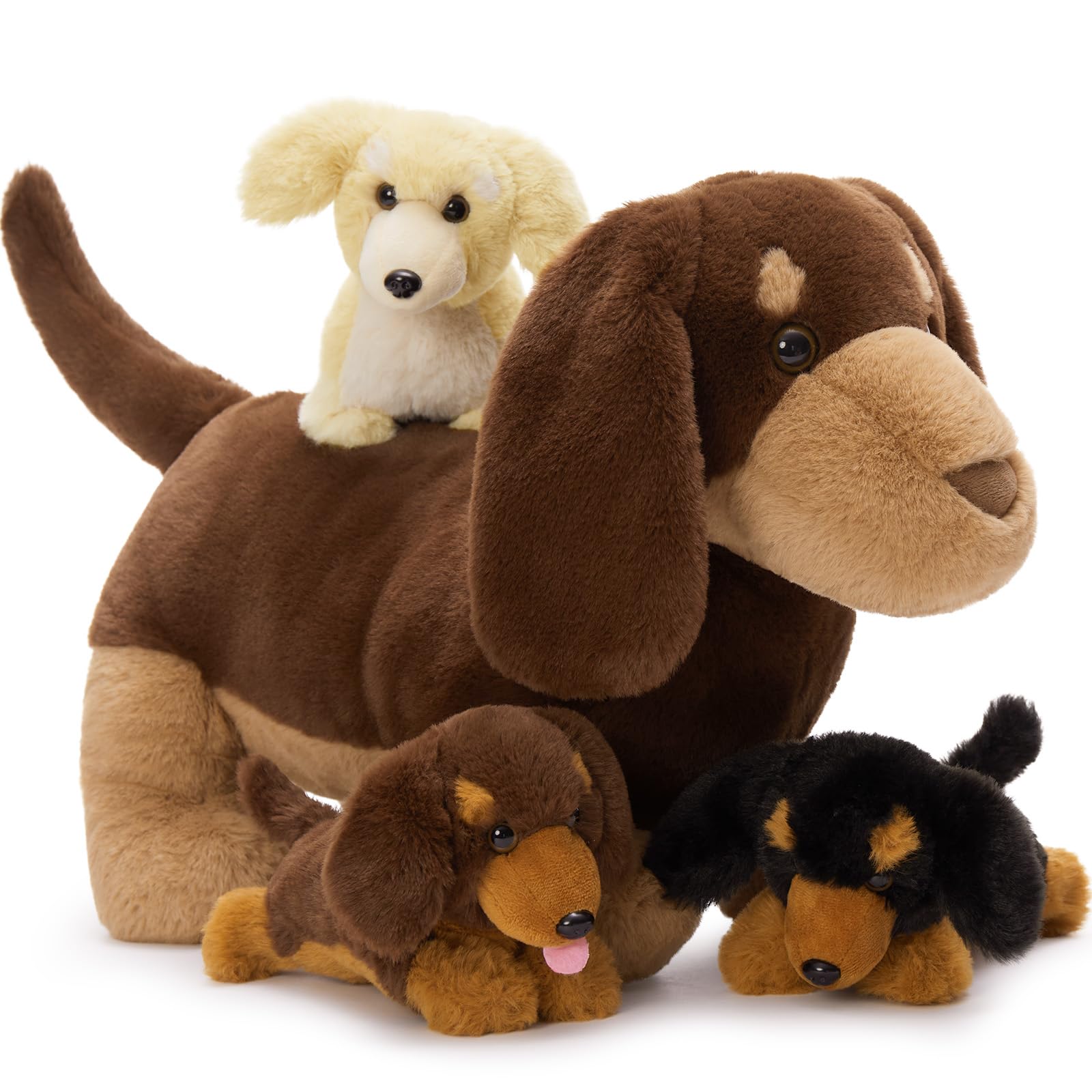MorisMos Dackel Hund Kuscheltier XXL mit 3 Baby im Bauch, groß plüsch dackel plüschtier stofftier, schwarz wursthund Geburtstag Weihnachten Geschenk Kinder 9