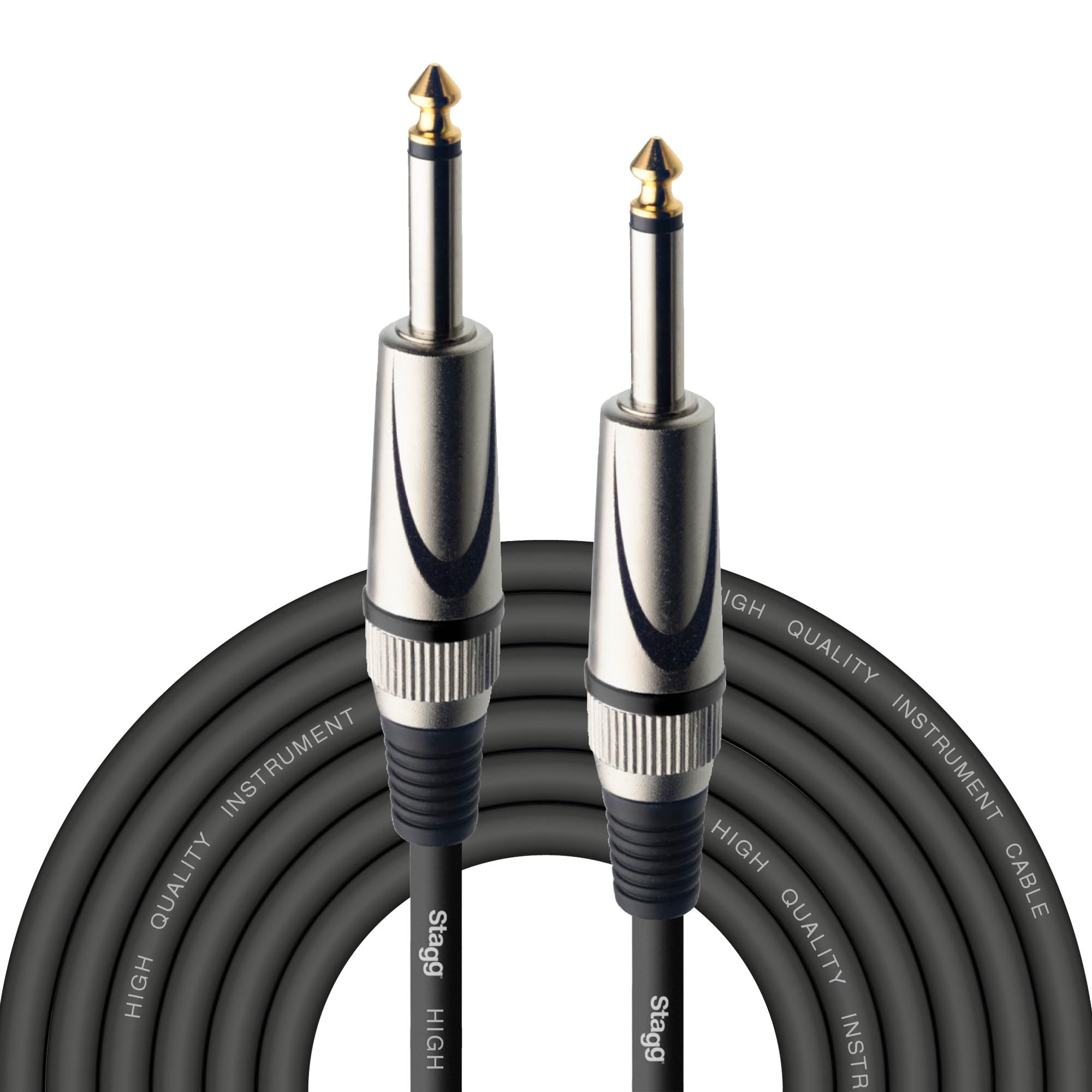 Stagg Deluxe Instrument Cable, 1/4" 6.35mm Jack To Jack, Heavy-Duty Connectors, 6 Metres / 20 Feet, Black