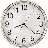 Howard Miller Hamilton Wall Clock &ndash; Silver-Tone Round Case, White Dial, Black Arabic Numerals, Quiet Quartz Movement, Battery Operated