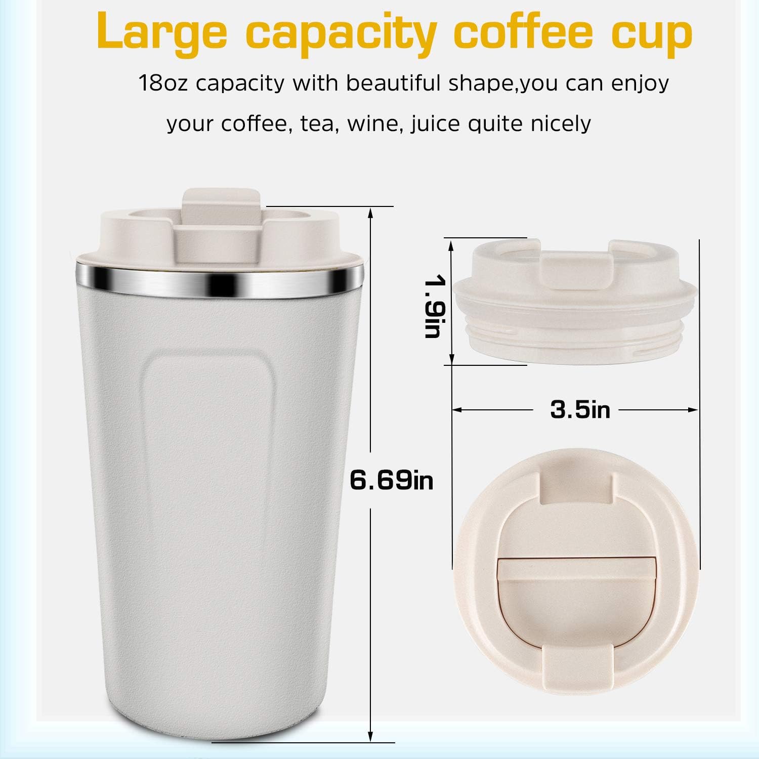 White Coffee Travel Mug Leak Proof Take Away Coffee Travel Flask Large Reusable Coffee Cup With