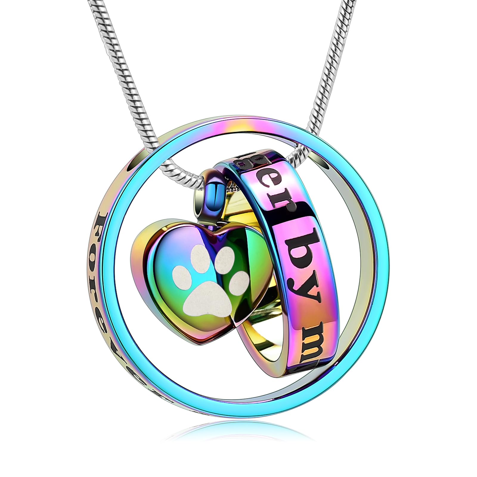 "Forever in My Heart,No Longer by My Side Pet Cremation Jewelry for Ashes of Dog/Cat Funeral Keepsake Urn Necklace Paw Print Memorial Necklace"