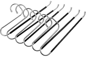 SHERCHPRY 6pcs Black Stainless Steel Pants Hangers Wrinkle-Free Trouser Rack with Scarf Holder for Closet