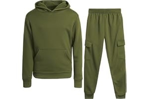 Quad Seven Boys' Fleece Jogger Set - 2 Piece Basic Solid Pullover Hoodie and Cargo Pocket Sweatpants (Size: 8-18)