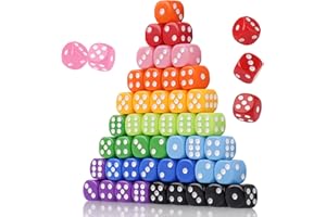 NiToy Game Dice Set 16MM 50PCS 6-Sided Solid Vintage Colors Standard Round Corner Dices for Board Game, Party, Holidays, Family Game, Math Teaching Tool Classroom Accessories RPG Dice (10 Mix Colors)