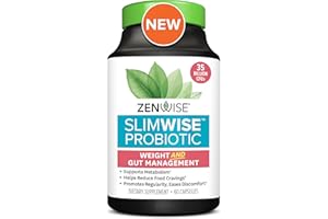 Zenwise Health SlimWise Weight Management Supplement - Probiotics, Green Tea Extract, Black Cohosoh for Weight Management and Gut Health, Metabolism Booster + Bloating Relief for Women and Men - 60 CT